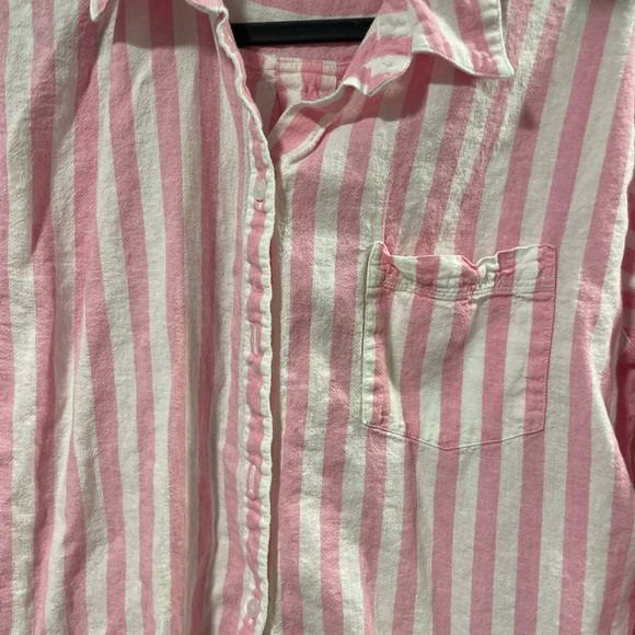 Old Navy Linen blend boyfriend shirt in Pink and White Striped - Picture 4 of 5